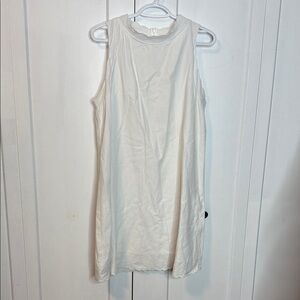 Priv Elegant White Sleeveless Dress - Scalloped shoulder & neckline - XL - Linen